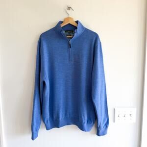 Fairway & Greene Baruffa Merino Wool 1/4 Zip Long Sleeve Windsweater Blue XL